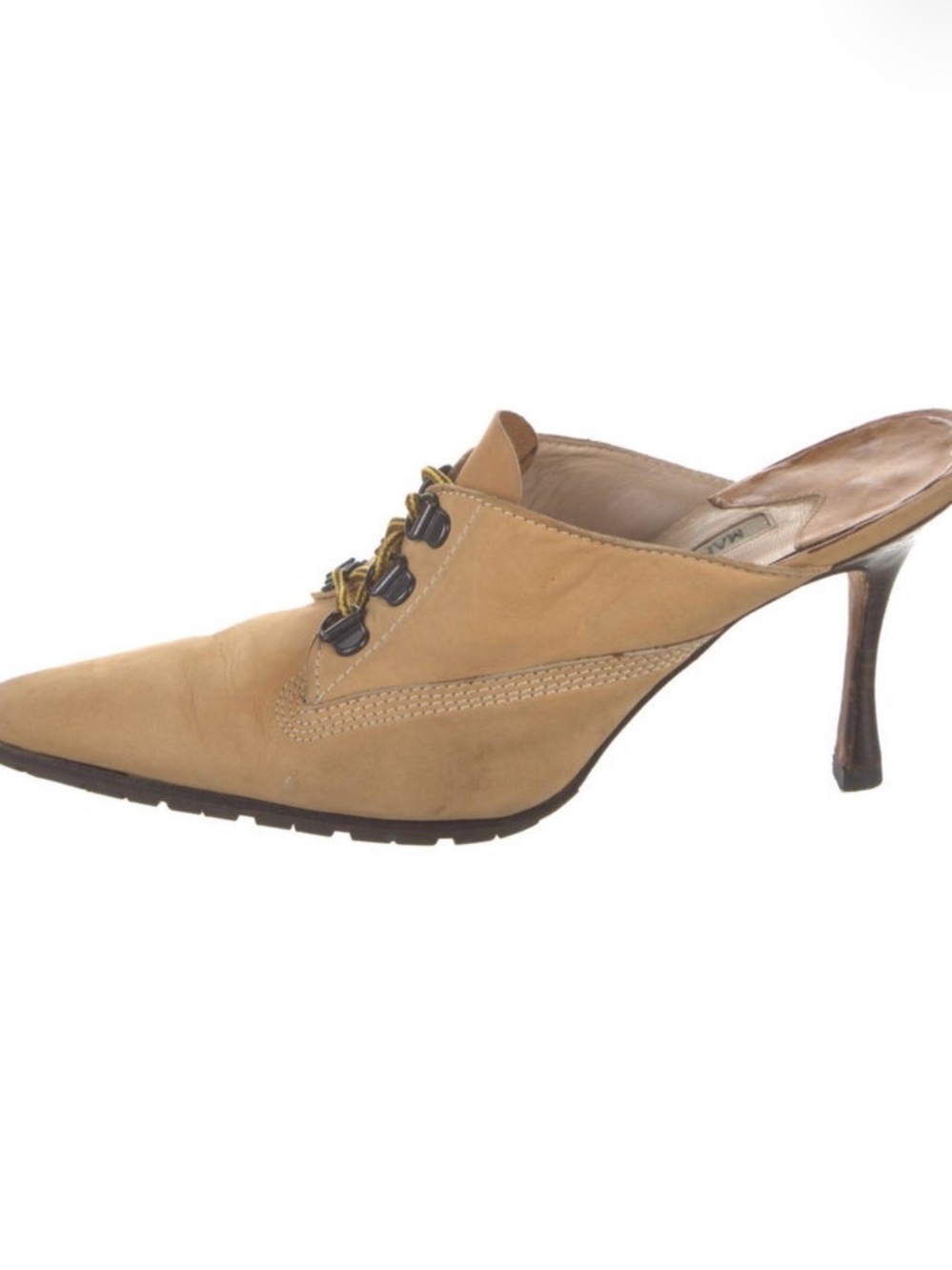 Manolo Blahnik vintage Women's laceup Tan Leather Pointed Mule Heels